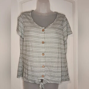 NY Striped Button-Up Blouse with Wooden Buttons(#1,002)